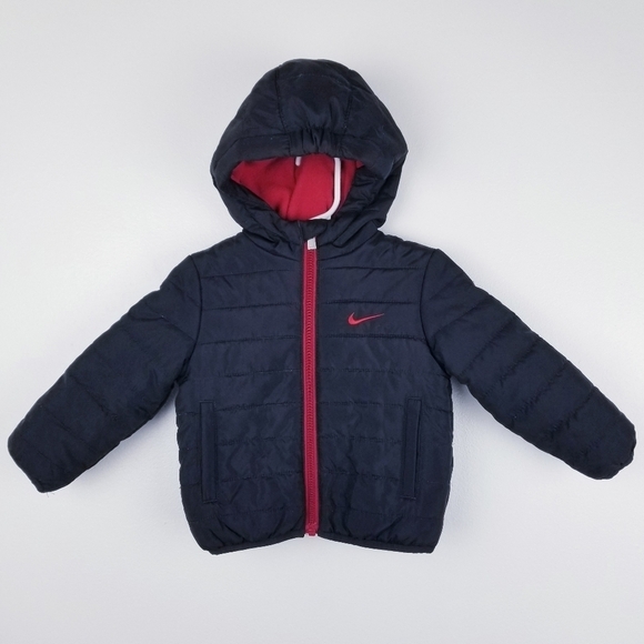 Nike JUST DO IT Fleece-Lined Black & Red Puffer Coat, size 12 Months - Picture 1 of 12